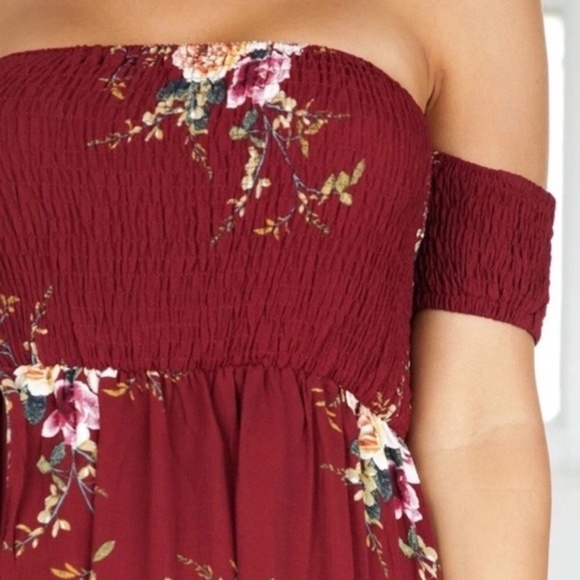 Off Shoulder Floral Split Chiffon Maxi dress - Picture 4 of 5